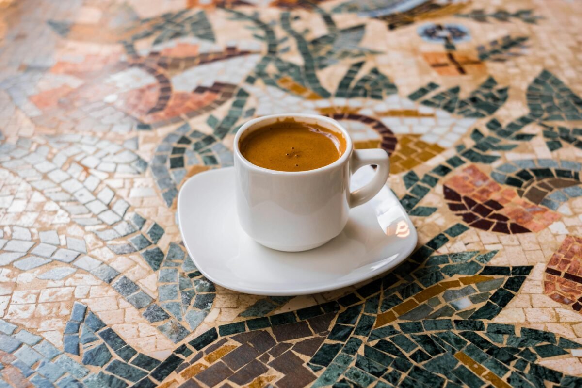 Mug Filled With Coffee On Saucer