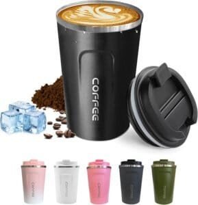 Travel coffee mugs leak proof, reusable coffee cups with lids