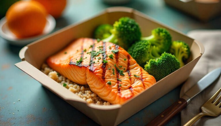 Grilled Salmon with Steamed Broccoli & Brown Rice