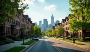 A scenic view of downtown Columbus, Ohio with affordable housing, parks, and city skyline representing Ohio’s cost of living.