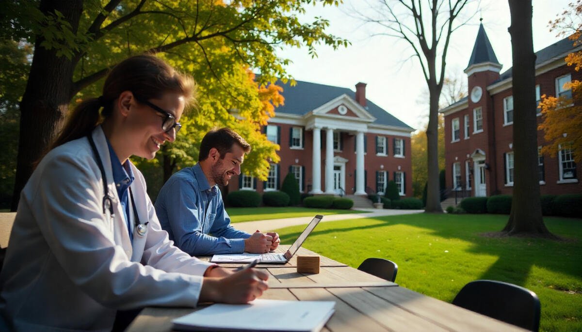 Best medical schools in Pennsylvania with students studying and campus view