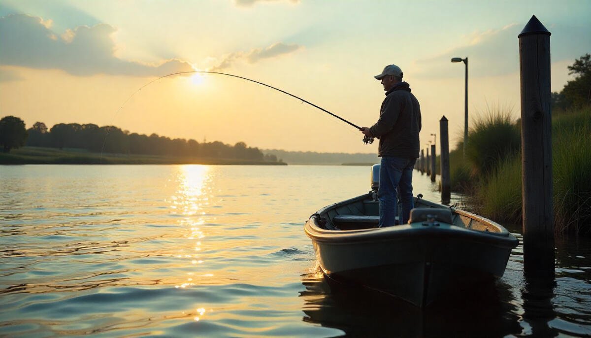Fishing on the Ohio River with boat and rod, highlighting the best spots for anglers