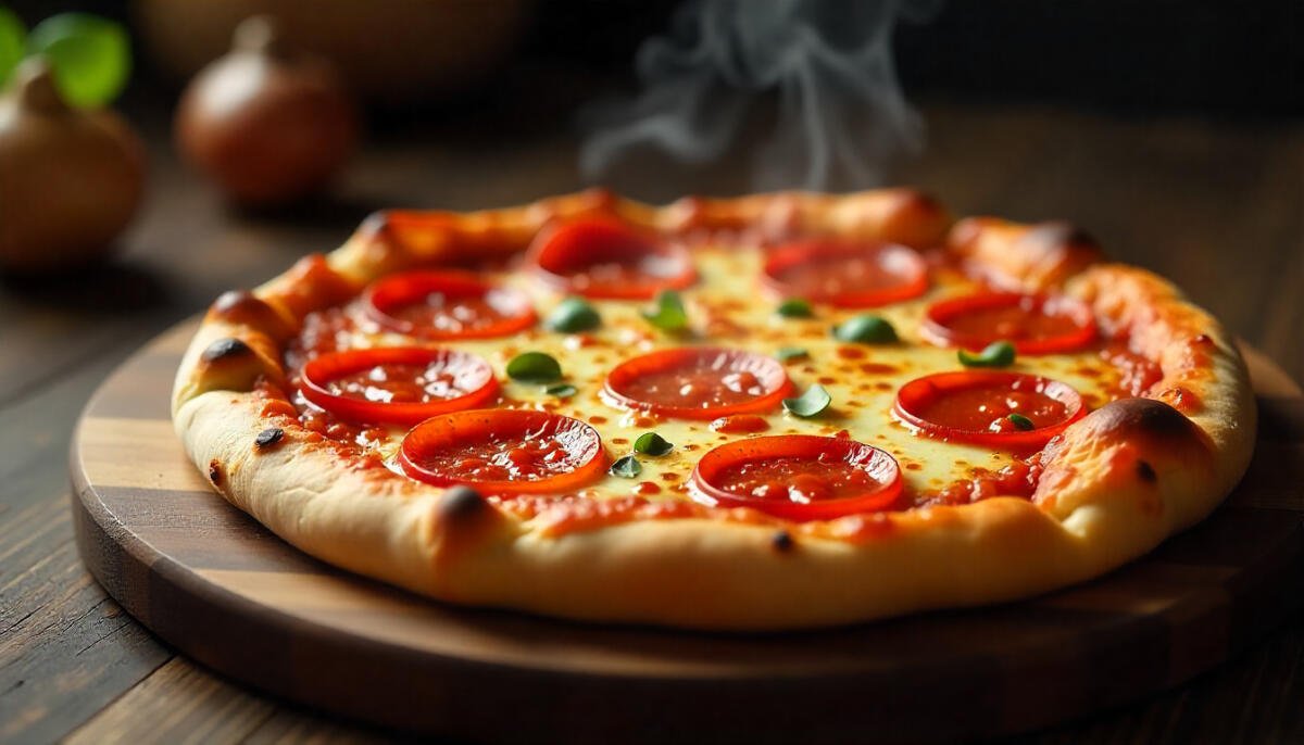Freshly baked Georgia style pizza topped with cheese and pepperoni at one of the best pizza places in Georgia.