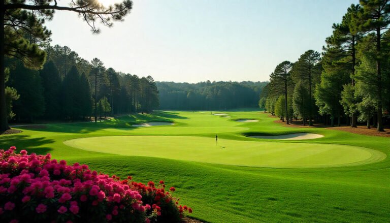 Scenic view of a top public golf course in Georgia with lush fairways and golfers playing, guide