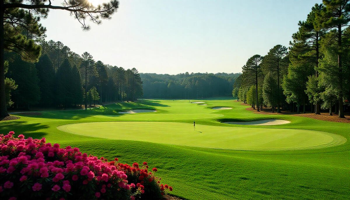 Scenic view of a top public golf course in Georgia with lush fairways and golfers playing, guide