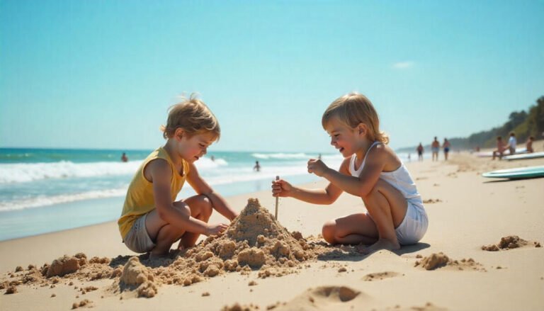 Scenic view of family friendly beaches in Georgia with sun, sand, ocean waves, and fun coastal activities.