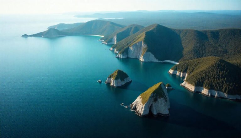 Aerial view of Canada’s largest islands featuring rugged coastlines, blue waters, and vast natural landscapes.