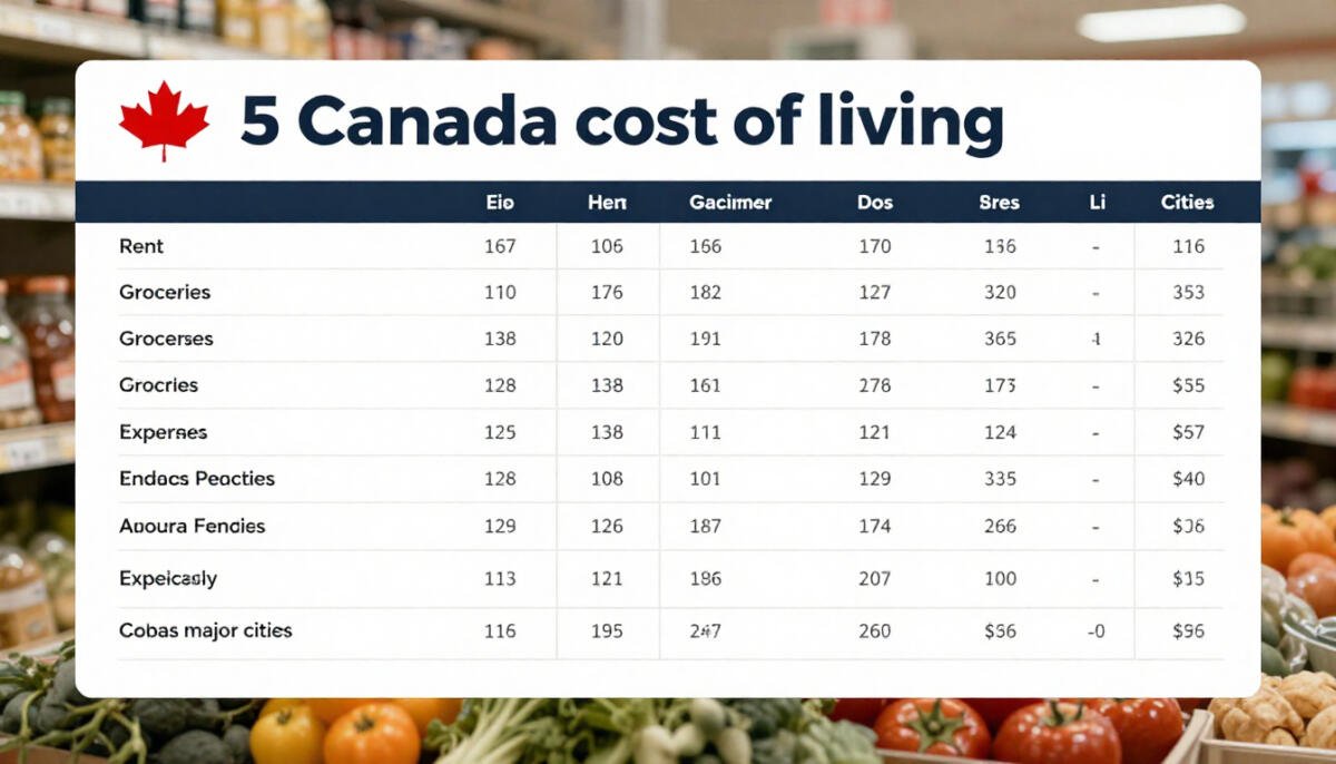 Affordable cost of living in Canada showing rent, groceries, and expenses in top cities.