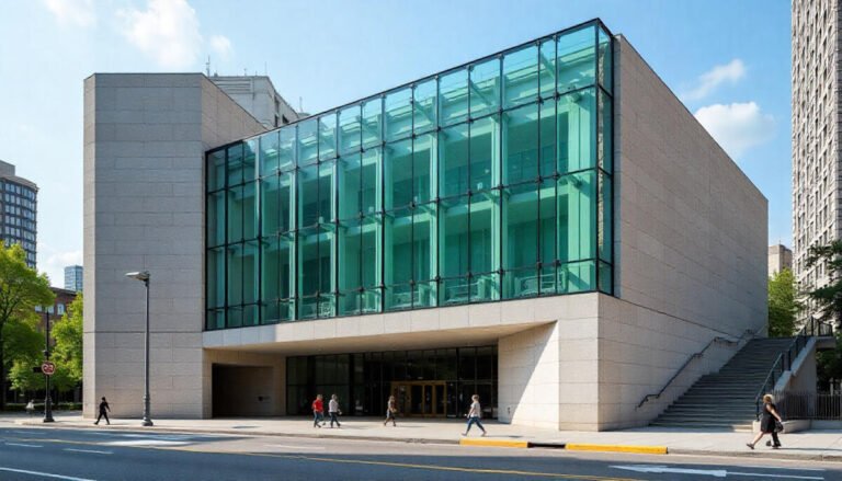 Exterior view of the Royal Ontario Museum in Toronto, showcasing its modern architecture and historic entrance.