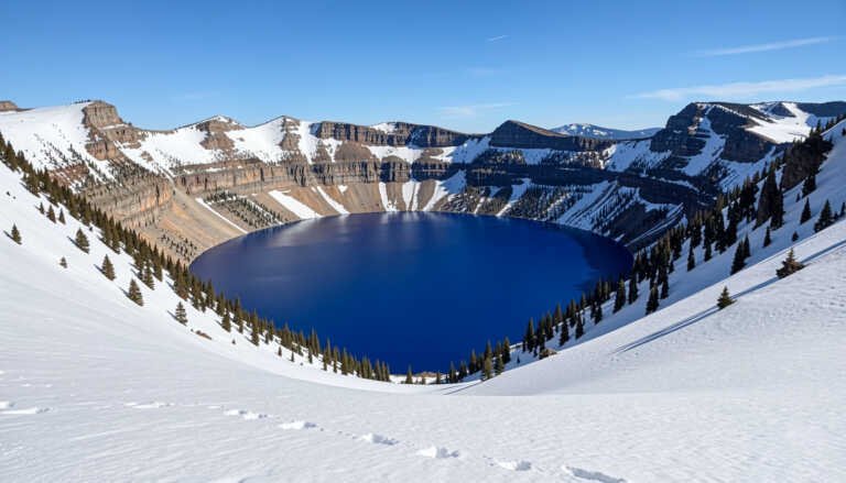 Crater Lake National Park – Deep Snow Around a Blue Crater