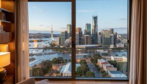 Luxury and budget hotels skyline view in Melbourne, Australia travel destination