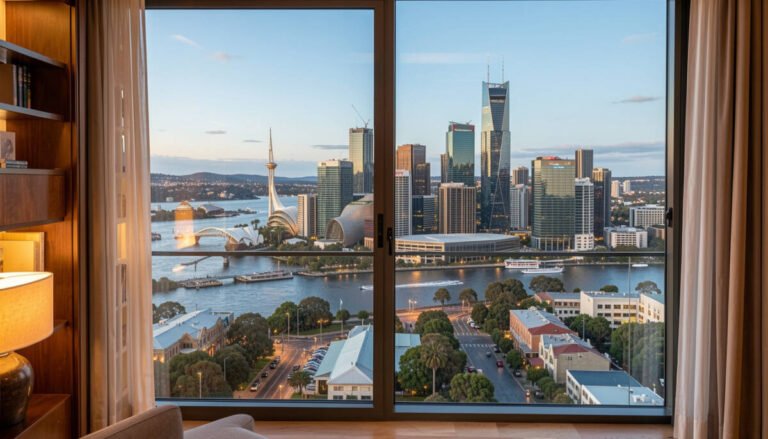 Luxury and budget hotels skyline view in Melbourne, Australia travel destination