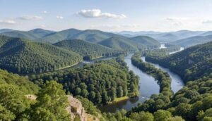 Scenic view of Virginia mountains, forests, and rivers showcasing the state's natural beauty