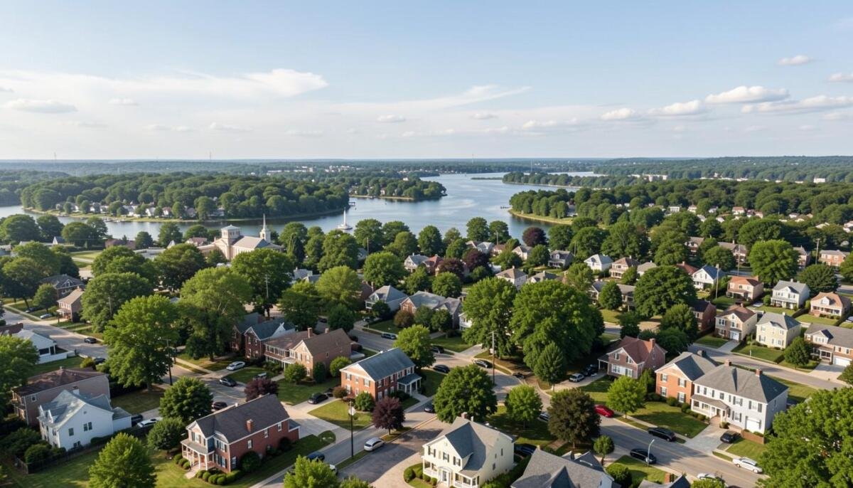 Scenic view of Virginia with local neighborhoods and landmarks, representing life in Virginia for residents and newcomers.