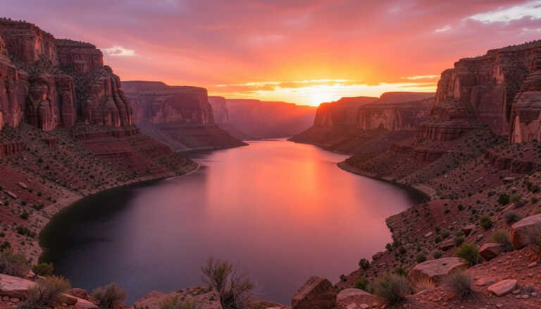 Canyon Lake – Sunset Surrounded by Desert Cliffs
