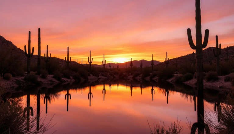 Saguaro Lake – Classic Desert Sunset with Cactus Views